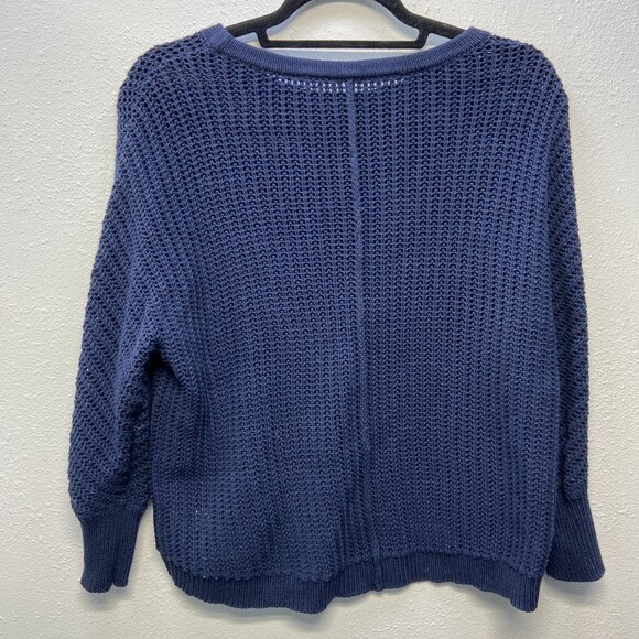 Athleta Open Knit Navy Pullover Crewneck Sweater sz S - Picture 2 of 6
